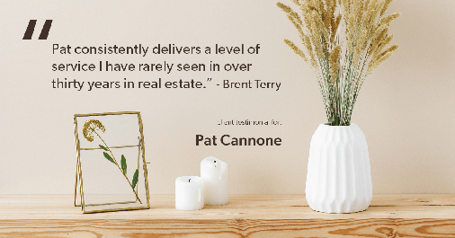 Testimonial for mortgage professional Pat Cannone in Northbrook, IL: "Pat consistently delivers a level of service I have rarely seen in over thirty years in real estate." - Brent Terry