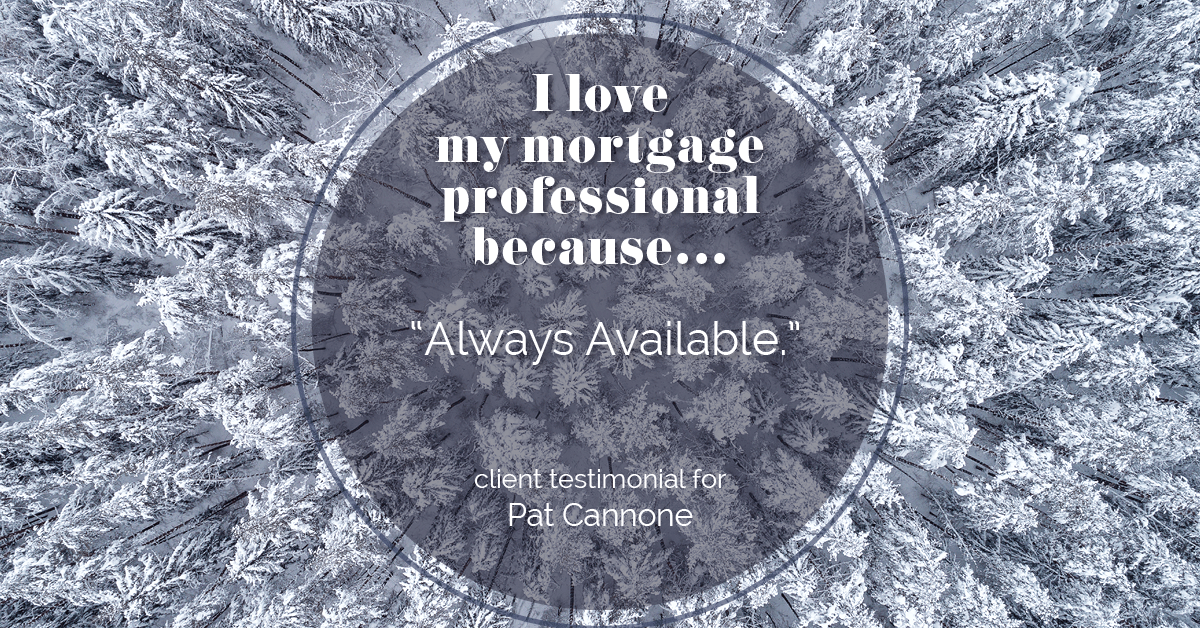Testimonial for mortgage professional Pat Cannone in , : Love My MP: "Always Available."