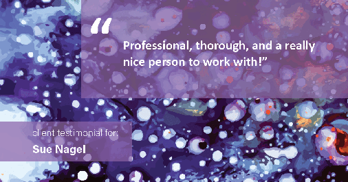 Testimonial for real estate agent Sue Nagel with LW Reedy Real Estate in Elmhurst, IL: "Professional, thorough, and a really nice person to work with!"