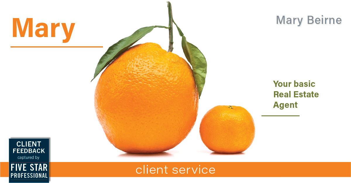 Testimonial for real estate agent Mary Beirne with Dream Town Realty in , : Happiness Meter: Oranges