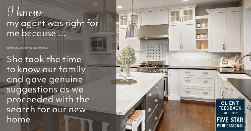 Testimonial for real estate agent Mary Beirne with Dream Town Realty in Chicago, IL: She took the time to know our family and gave genuine suggestions as we proceeded with the search for our new home.