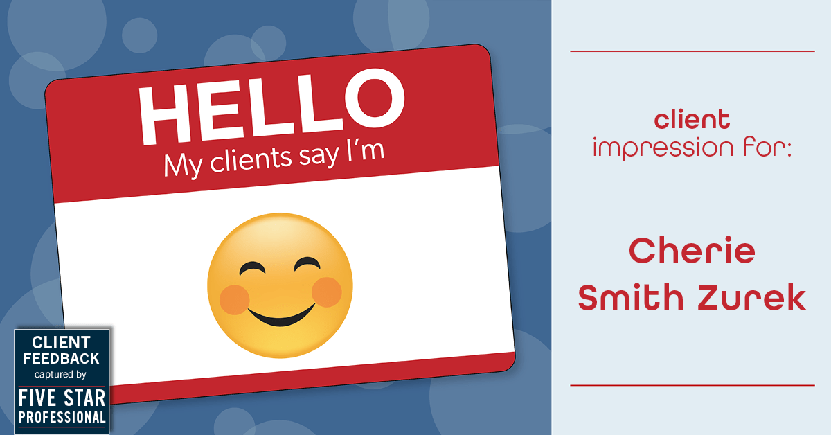 Testimonial for real estate agent Cherie Smith Zurek with RE/MAX in Lake Zurich, IL: Emoji Impression: Blush