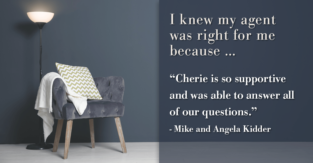 Testimonial for real estate agent Cherie Smith Zurek with RE/MAX in Lake Zurich, IL: Right Agent: "Cherie is so supportive and was able to answer all of our questions." - Mike and Angela Kidder