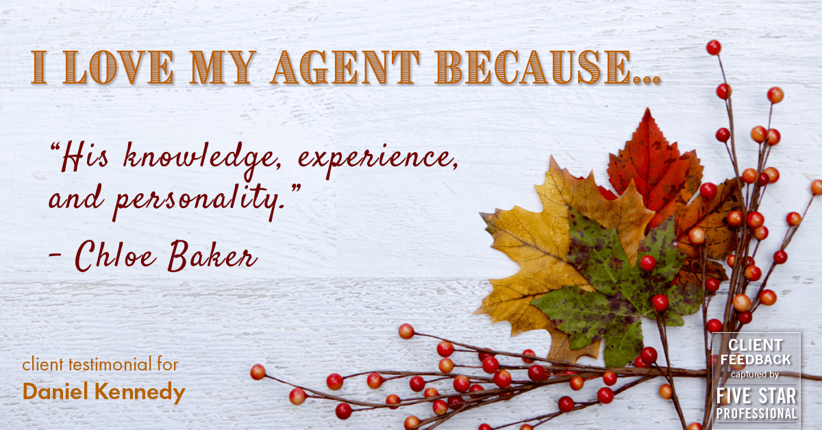 Testimonial for real estate agent Daniel Kennedy with Coldwell Banker Bain Seattle Lake Union in Seattle, WA: Love My Agent: "His knowledge, experience, and personality." - Chloe Baker