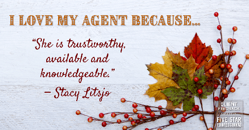 Testimonial for real estate agent Karin Simpson with Simpson Group Real Estate in Bellevue, WA: Love my Agent: "She is trustworthy, available and knowledgeable." — Stacy Litsjo