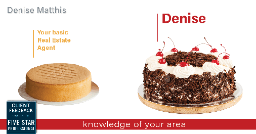 Testimonial for real estate agent Denise Matthis with DEM Financial Services & Real Estate in San Diego, CA: Happiness Meters: Cake (knowledge of your area)