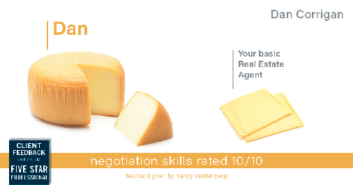 Testimonial for real estate agent Dan Corrigan with RE/MAX Platinum Group in Sparta, NJ: Happiness Meters: Cheese (negotiation skills)