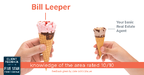 Testimonial for real estate agent Bill Leeper with Keller Williams in , : Happiness Meters: Ice cream (knowledge of the area - Dale Schlotzhauer)
