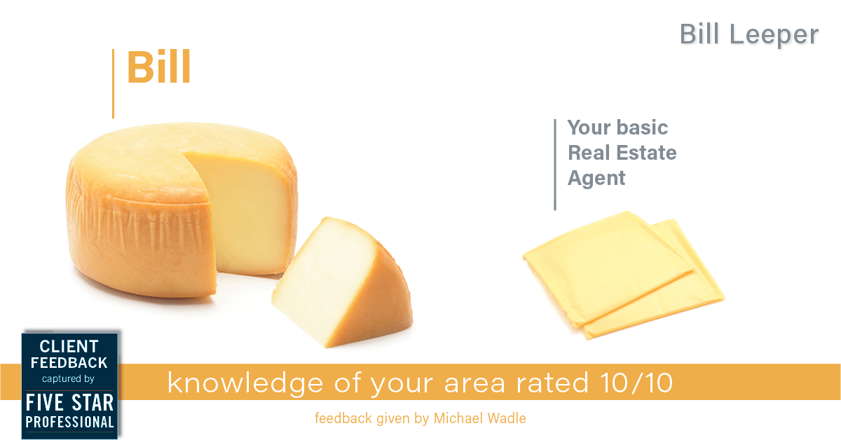 Testimonial for real estate agent Bill Leeper with Keller Williams in , : Happiness Meters: Cheese (knowledge of your area)