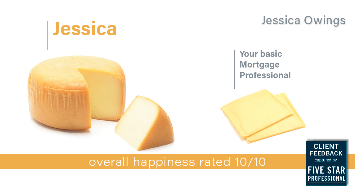 Testimonial for professional Jessica Owings with The Mortgage Network in Carbondale, CO: Happiness Meters: Cheese (overall happiness)