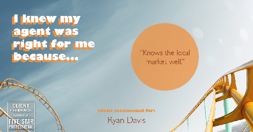 Testimonial for real estate agent Ryan Davis with Keller Williams Real Estate in , : Right Agent: "Knows the local market well."
