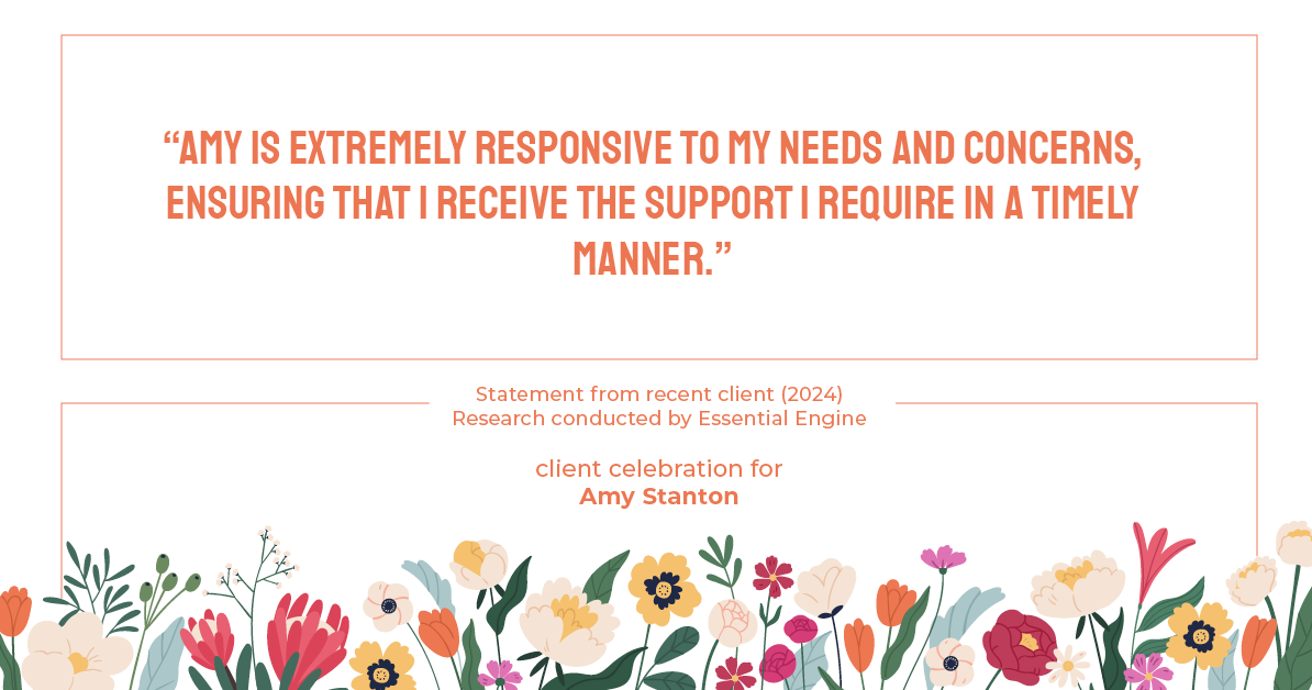 Testimonial for insurance professional Amy Stanton with Stanton Insurance in , : "Amy is extremely responsive to my needs and concerns, ensuring that I receive the support I require in a timely manner."
