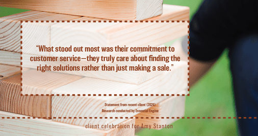 Testimonial for insurance professional Amy Stanton with Stanton Insurance in LITTLETON, Co: “What stood out most was their commitment to customer service—they truly care about finding the right solutions rather than just making a sale.”