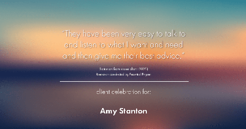Testimonial for insurance professional Amy Stanton with Stanton Insurance in Littleton, CO: "They have been very easy to talk to and listen to what I want and need and then give me their best advice."