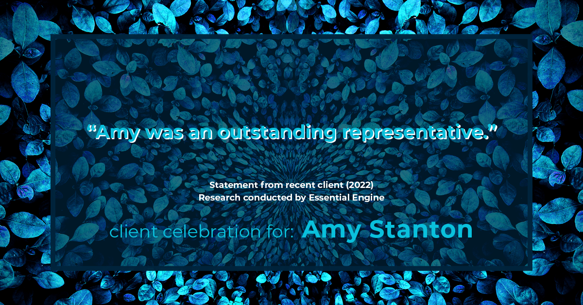 Testimonial for insurance professional Amy Stanton with Stanton Insurance in Littleton, CO: "Amy was an outstanding representative."