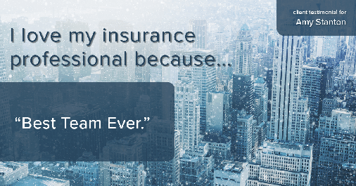 Testimonial for insurance professional Amy Stanton with Stanton Insurance in Littleton, CO: Love My IP: "Best Team Ever."