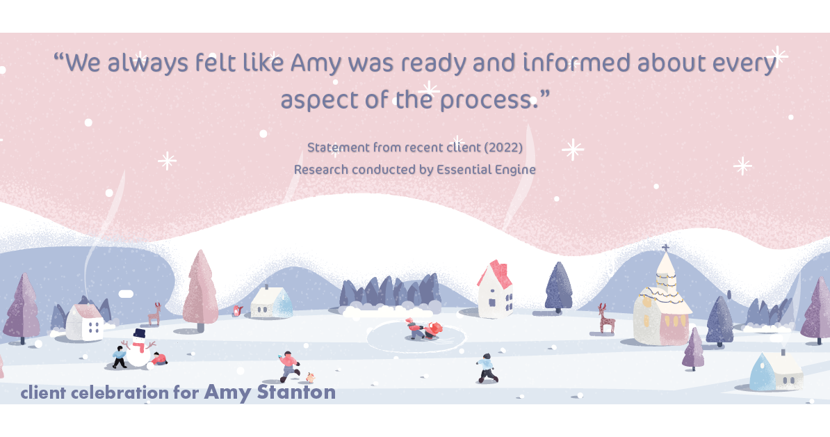 Testimonial for insurance professional Amy Stanton with Stanton Insurance in Littleton, CO: "We always felt like Amy was ready and informed about every aspect of the process."