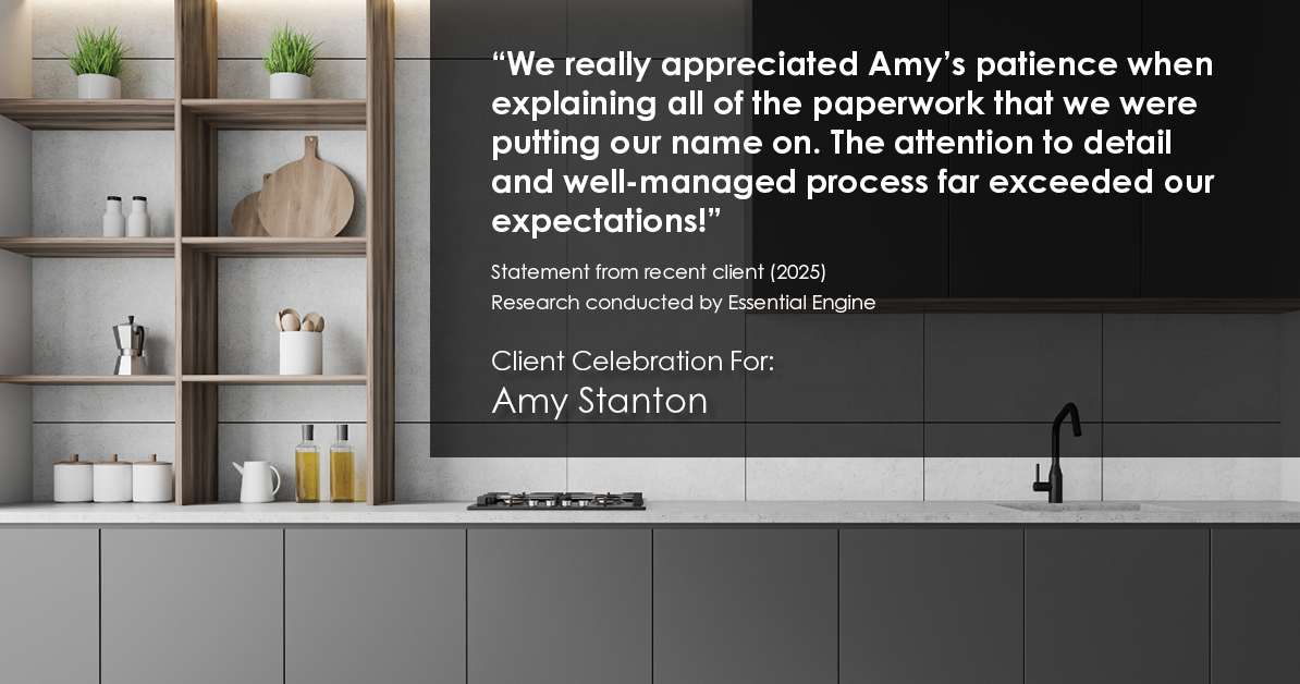Testimonial for insurance professional Amy Stanton with Stanton Insurance in , : "We really appreciated Amy's patience when explaining all of the paperwork that we were putting our name on. The attention to detail and well-managed process far exceeded our expectations!"