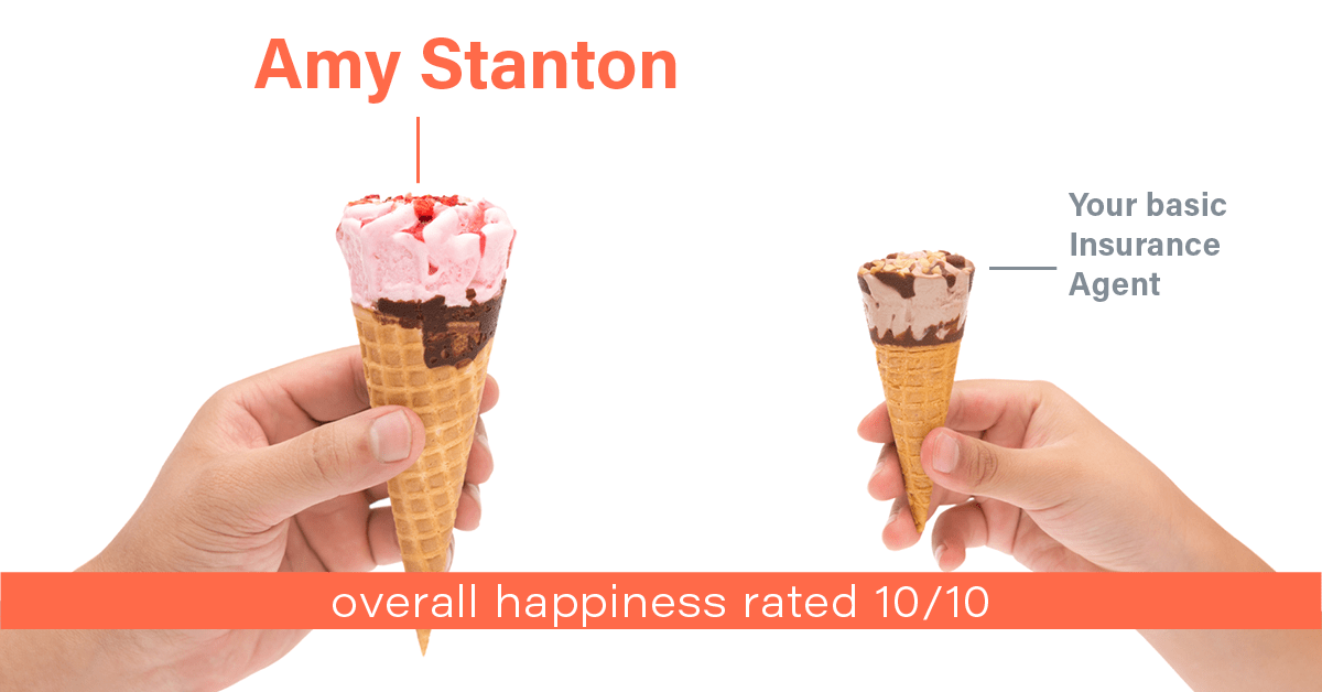 Testimonial for insurance professional Amy Stanton with Stanton Insurance in Littleton, CO: Happiness Meters: Ice cream 10/10 (overall happiness)