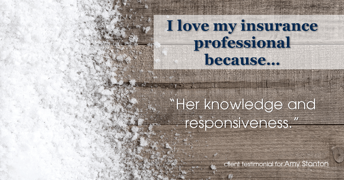 Testimonial for insurance professional Amy Stanton with Stanton Insurance in , : Love My IP: "Her knowledge and responsiveness."