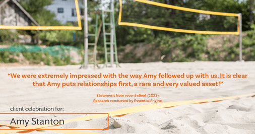 Testimonial for insurance professional Amy Stanton with Stanton Insurance in , : "We were extremely impressed with the way Amy followed up with us. It is clear that Amy puts relationships first, a rare and very valued asset!"