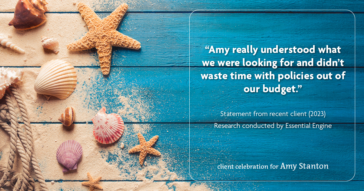 Testimonial for insurance professional Amy Stanton with Stanton Insurance in Littleton, CO: "Amy really understood what we were looking for and didn't waste time with policies out of our budget."
