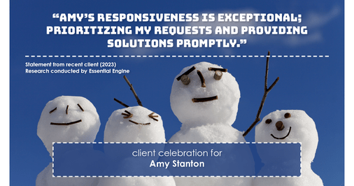 Testimonial for insurance professional Amy Stanton with Stanton Insurance in , : "Amy's responsiveness is exceptional; prioritizing my requests and providing solutions promptly."