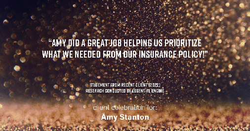 Testimonial for insurance professional Amy Stanton with Stanton Insurance in Littleton, CO: "Amy did a great job helping us prioritize what we needed from our insurance policy!"