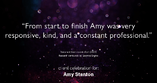 Testimonial for insurance professional Amy Stanton with Stanton Insurance in Littleton, CO: "From start to finish Amy was very responsive, kind, and a constant professional."