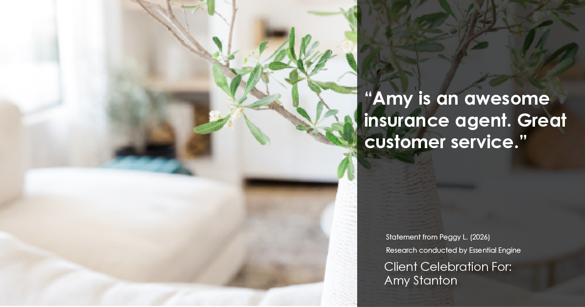 Testimonial for insurance professional Amy Stanton with Stanton Insurance in LITTLETON, Co: “Amy is an awesome insurance agent. Great customer service.”