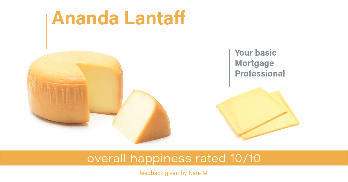 Testimonial for mortgage professional Ananda Lantaff in , : Happiness Meters: Cheese (overall happiness - Nate M.)