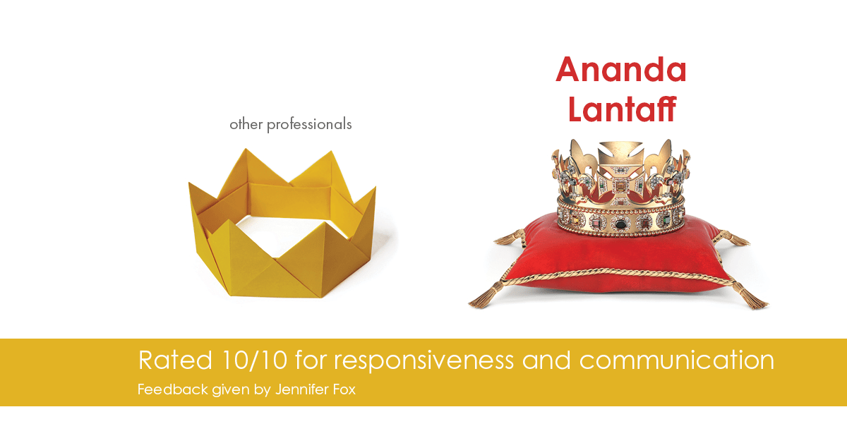 Testimonial for mortgage professional Ananda Lantaff in Boulder, CO: Happiness Meters: Crown (Responsiveness and communication - Jennifer Fox)