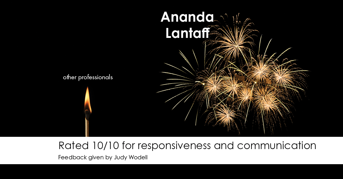 Testimonial for mortgage professional Ananda Lantaff in Boulder, CO: Happiness Meters: Fireworks 10/10 (Responsiveness - Judy Wodell)