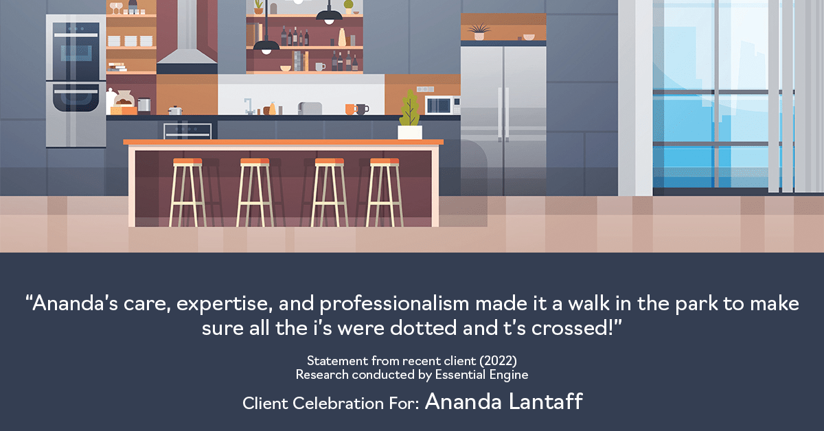 Testimonial for mortgage professional Ananda Lantaff in Boulder, CO: "Ananda's care, expertise, and professionalism made it a walk in the park to make sure all the i's were dotted and t's crossed!"
