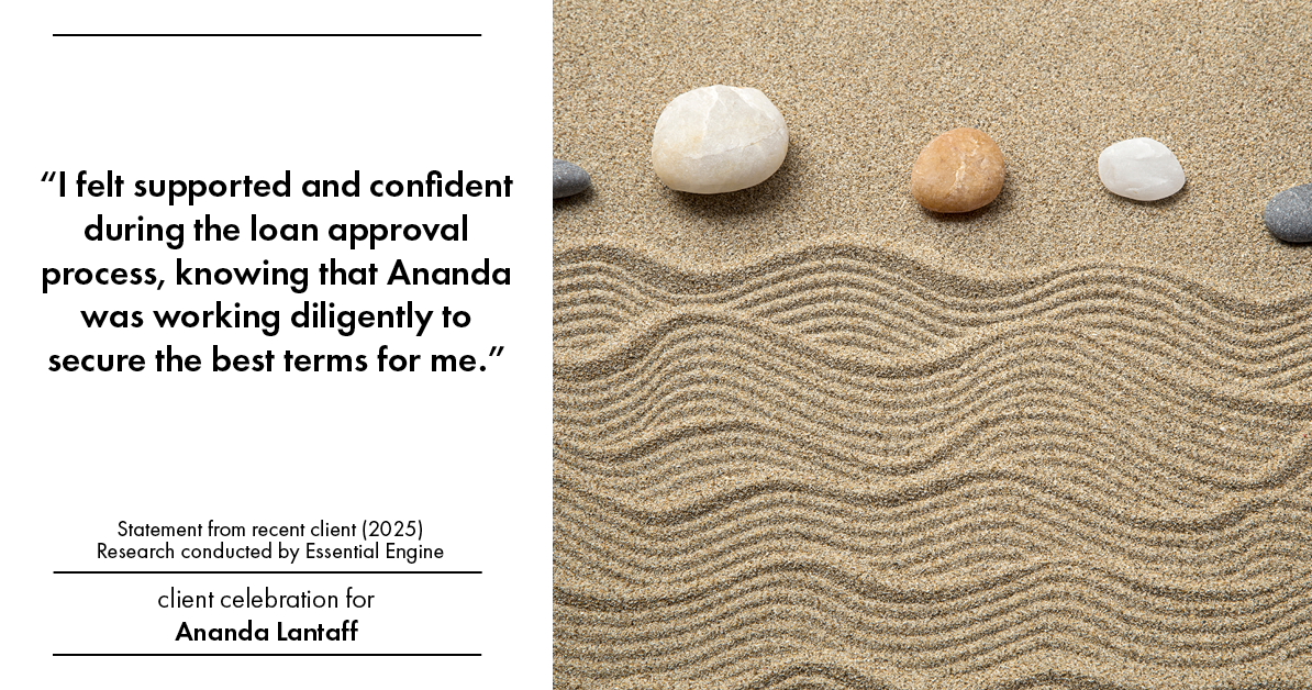 Testimonial for mortgage professional Ananda Lantaff with Mutual Security Mortgage in Boulder, CO: "I felt supported and confident during the loan approval process, knowing that Ananda was working diligently to secure the best terms for me."