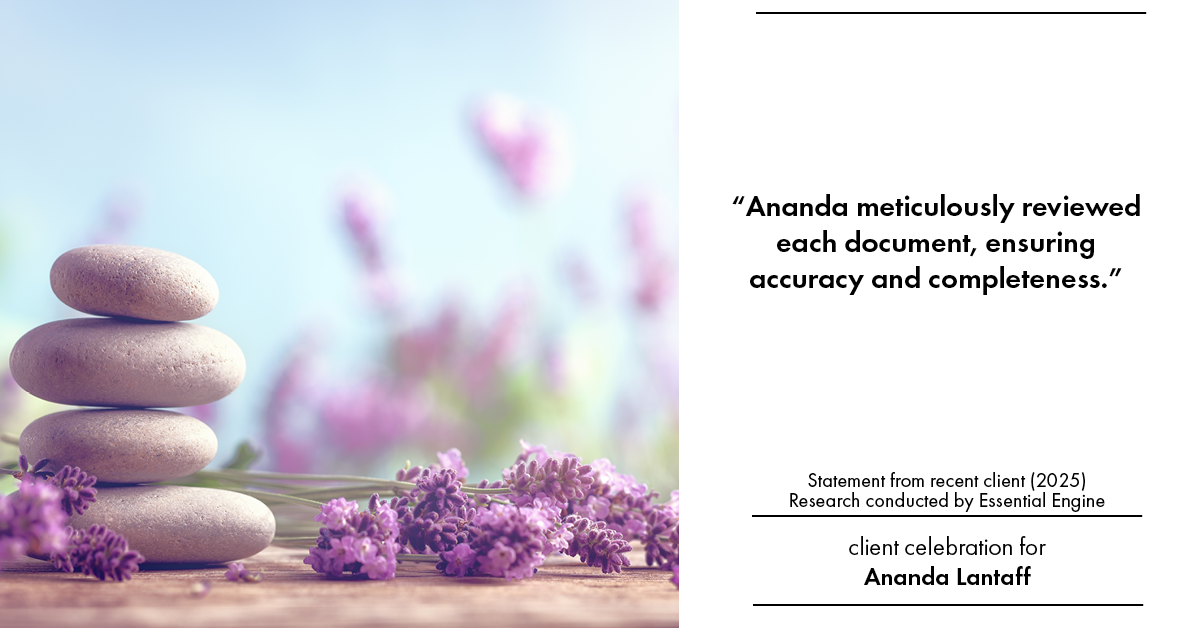 Testimonial for mortgage professional Ananda Lantaff with Mutual Security Mortgage in Boulder, CO: "Ananda meticulously reviewed each document, ensuring accuracy and completeness."