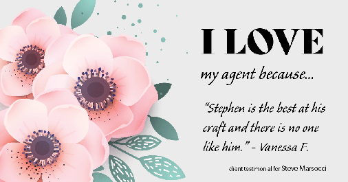Testimonial for real estate agent Steve Marsocci in East Greenwich, RI: Love My Agent: "Stephen is the best at his craft and there is no one like him." - Vanessa F.