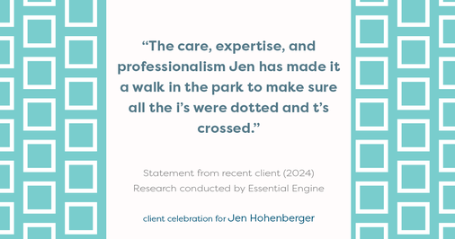 Testimonial for real estate agent Jen Hohenberger with Coldwell Banker Realty in Exton, PA: "The care, expertise, and professionalism Jen has made it a walk in the park to make sure all the i's were dotted and t's crossed."