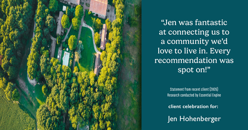 Testimonial for real estate agent Jen Hohenberger with Coldwell Banker Realty in Exton, PA: "Jen was fantastic at connecting us to a community we'd love to live in. Every recommendation was spot on!"