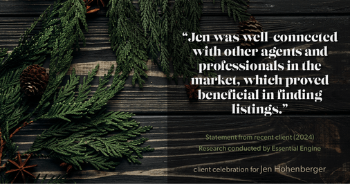 Testimonial for real estate agent Jen Hohenberger with Coldwell Banker Realty in Exton, PA: "Jen was well-connected with other agents and professionals in the market, which proved beneficial in finding listings."