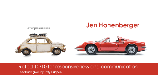 Testimonial for real estate agent Jen Hohenberger in Exton, PA: Happiness Meters: Cars v.2 10/10 (responsiveness and communication - Kristy Crippen)