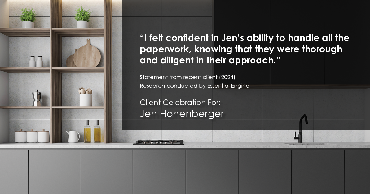 Testimonial for real estate agent Jen Hohenberger with Coldwell Banker Realty in Exton, PA: "I was impressed by Jen's ability to handle stressful situations with grace and professionalism, maintaining a positive and focused approach."