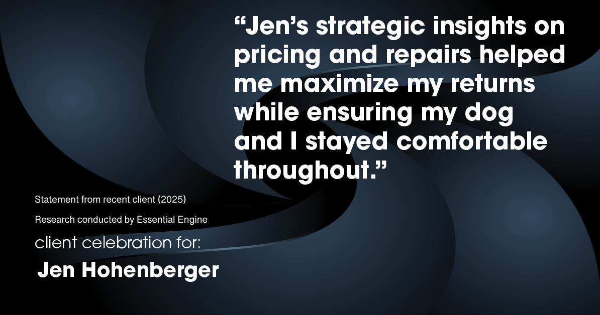 Testimonial for real estate agent Jen Hohenberger with Coldwell Banker Realty in Exton, PA: "Jen's strategic insights on pricing and repairs helped me maximize my returns while ensuring my dog and I stayed comfortable throughout."