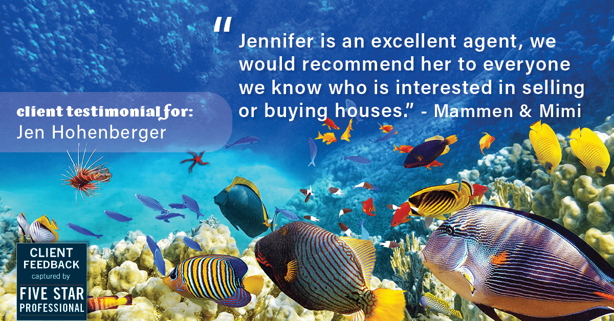 Testimonial for real estate agent Jen Hohenberger in , : "Jennifer is an excellent agent, we would recommend her to everyone we know who is interested in selling or buying houses." - Mammen & Mimi