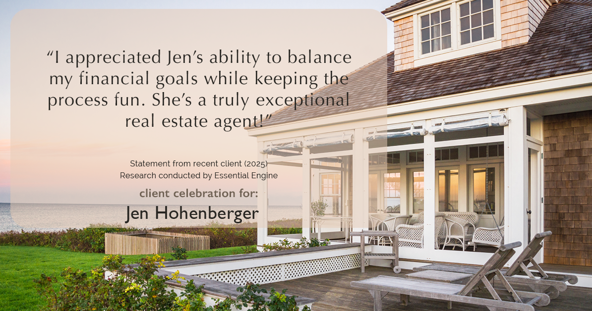 Testimonial for real estate agent Jen Hohenberger with Coldwell Banker Realty in Exton, PA: "I appreciated Jen's ability to balance my financial goals while keeping the process fun. She's a truly exceptional real estate agent!"