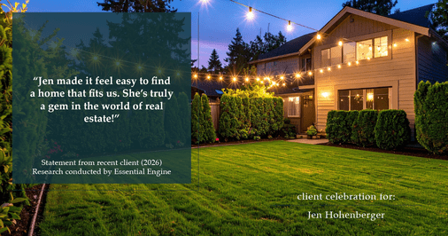 Testimonial for real estate agent Jen Hohenberger with Coldwell Banker Realty in Exton, PA: "Jen made it feel easy to find a home that fits us. She's truly a gem in the world of real estate!"