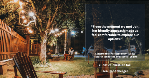 Testimonial for real estate agent Jen Hohenberger with Coldwell Banker Realty in Exton, PA: "From the moment we met Jen, her friendly approach made us feel comfortable to explore our options."