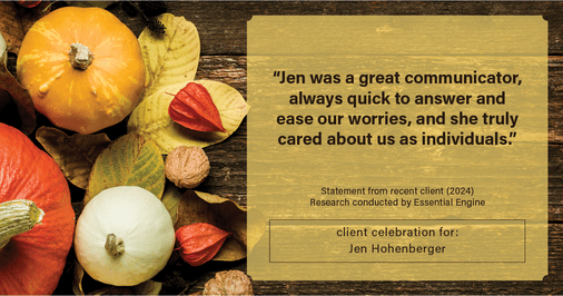 Testimonial for real estate agent Jen Hohenberger with Coldwell Banker Realty in Exton, PA: "Jen was a great communicator, always quick to answer and ease our worries, and she truly cared about us as individuals."