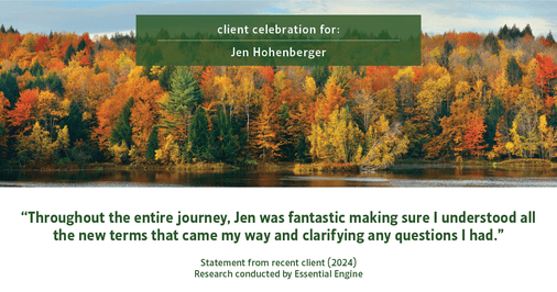 Testimonial for real estate agent Jen Hohenberger with Coldwell Banker Realty in Exton, PA: "Throughout the entire journey, Jen was fantastic making sure I understood all the new terms that came my way and clarifying any questions I had."