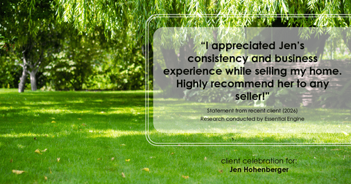Testimonial for real estate agent Jen Hohenberger with Coldwell Banker Realty in Exton, PA: "I appreciated Jen's consistency and business experience while selling my home. Highly recommend her to any seller!"